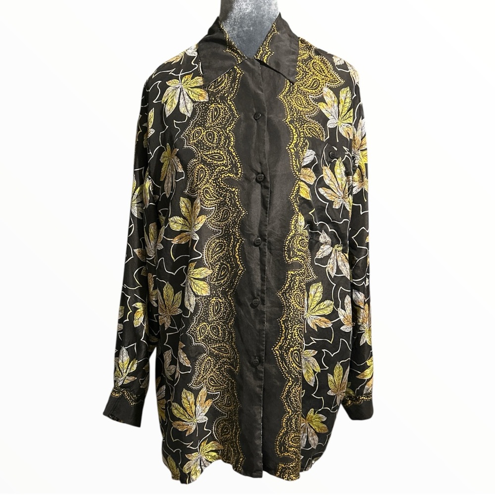 Vintage 80s Stunt Collection 100% silk Maple Leaf And Paisley Button Up Shirt